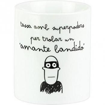 Mr. Wonderful Taza con Superpoderes para Encontrar un Amante Bandido con Contenido en Catalán, Porcelana, Blanco, 7 cm