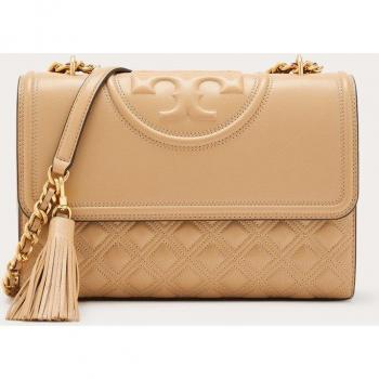 Tory Burch Fleming Convertible Leather Shoulder Bag - Brown/Beige, One Size