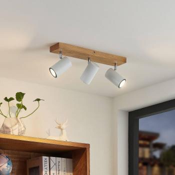 Foco de techo Lindby Maniva, 3 luces, color blanco, diseño moderno en madera e.o., adecuado para salón y comedor, con casquillo GU10