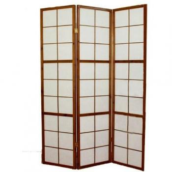 Biombo japonés Shoji de madera color castaño oscuro de 3 paneles