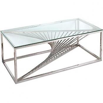Mesa de Centro Vittoria 120cm con Tiras Cruzadas de Acero Inoxidable Plateado y Cristal de 8mm