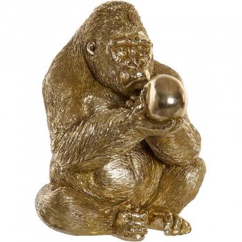 Figura decorativa de resina con diseño de gorila en color dorado (33 x 33 x 43 cm)
