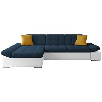 Sofá rinconero Comfivo 152, azul, con función de descanso y caja de ropa de cama, dimensiones 278x161x76cm