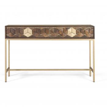 Consola de Mango Nogal y Dorado Elegancia Única 122x76x40 cm