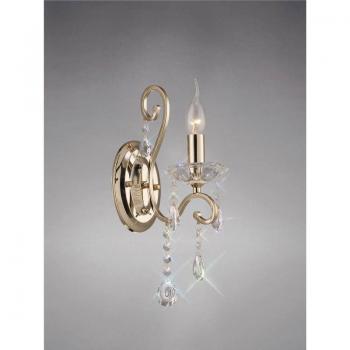 Vela aplique de pared con interruptor, 1 bombilla, color oro y cristal