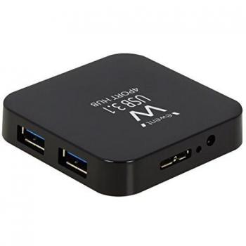 Ewent EW1134 Hub de Interfaz con 4 Puertos USB 3.1 Gen 2 Super Speed, Tipo-A, 5000 Mbit/s, Color Negro