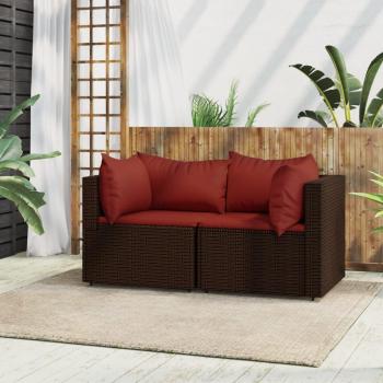 Sofás de jardín angular con almohadas 2 piezas de Polyrattan Marrón
