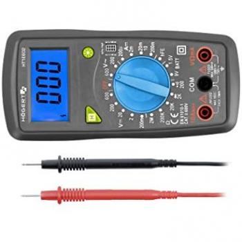 Polímetro digital multifuncional Högert Technik HT1E602 - Medidor de hasta 600 V/10 A, pantalla LCD, revestimiento de goma, ergonómico y compacto, incluye cable de medición