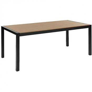 Mesa de Jardín para 6 Personas en Madera Clara y Plástico Negro con Estructura de Aluminio 180 x 90 cm