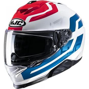 HJC Casco Integral i71 Enta Blanco-Rojo-Azul, tamaño L, diseño aerodinámico, sistema de ventilación avanzado, visera anti-rayaduras, interior desmontable y lavable