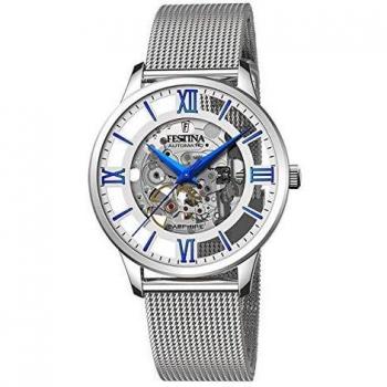 Festina F20534/1 Reloj Automático Skeleton para Hombre con Esfera Plateada y Caja de Acero Inoxidable 316L Gris Plata