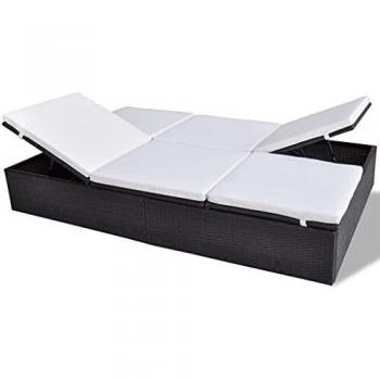 Brown Poly Rattan Double Sun Lounger with Cushion