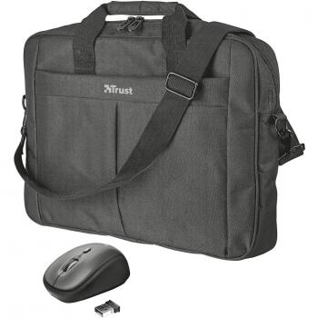 Trust Primo - Maletín de 16'' para ordenadores portátiles y ratón inalámbrico compacto, color negro