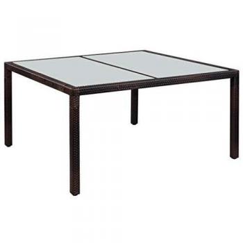 vidaXL Mesa Comedor Rectangular Ratán Sintético Vidrio Cristal Patio Jardín
