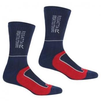 Calcetines Largos para Hombre Regatta Samaris 2 Temporada Azul/Rojo, Talla UK 9-12 (Pack Doble)