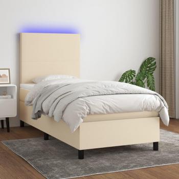 Cama box spring colchón y luces LED tela crema 80x200 cm Vidaxl
