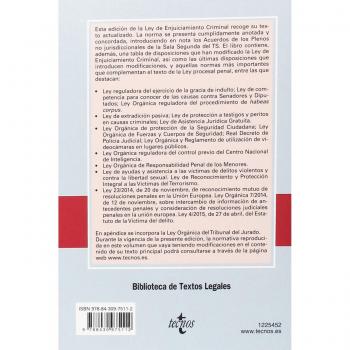 Ley de Enjuiciamiento Criminal y legislación complementaria - Editorial Tecnos
