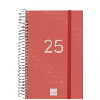 Agenda Finocam Espiral Year 2025, 1 Día Página, tamaño 11,7 x 18,1 cm, color rojo, para el periodo de Enero 2025 a Diciembre 2025