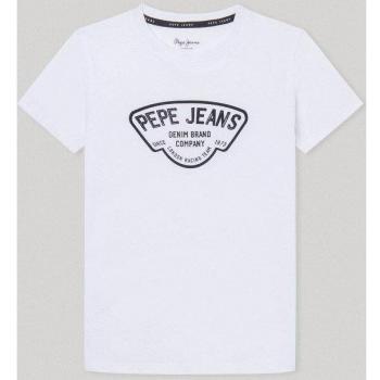Camiseta Regen White Pepe Jeans - Camiseta de niño blanca con logo estampado y manga corta