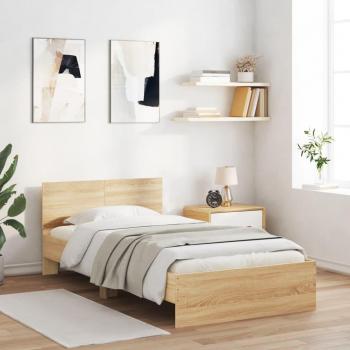 Cama solar sin colchón con cabecero Sonoma Oak 100x200 cm Marrón