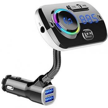Transmisor FM inalámbrico para coche con LED de 7 colores, cargador rápido QC3.0 y adaptador Bluetooth con manos libres y dos puertos USB