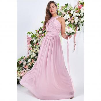 Goddiva Halter Neck Chiffon Maxi Dress - Blush