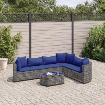 vidaXL 7-Piece Grey Poly Rattan Garden Sofa Set with Cushions