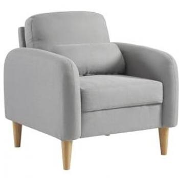 Sillón Escandinavo de Tela con Patas de Madera, Modelo Bellano, Gris Claro, 76x79x81 cm
