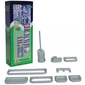 Kit Accesorios de Baño Serie Luca Modelo Nuevo 9 Piezas Blanco con Porta Scopino