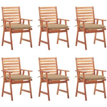 Outdoor Dining Chairs Set of 6 with Cushions Solid Acacia Wood