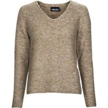 Pieces Jersey de mujer PCELLEN LS V-NECK KNIT de canalé con escote pico