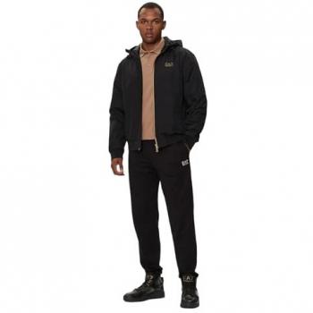 EA7 Emporio Armani Men's Core Identity Black Bomber Jacket with Gold Accents, Size M