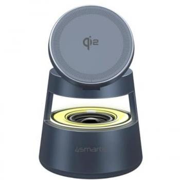 Estación de Carga Inalámbrica 3 en 1 Aura Sound Qi2 con Altavoz Bluetooth (30W) - Gris