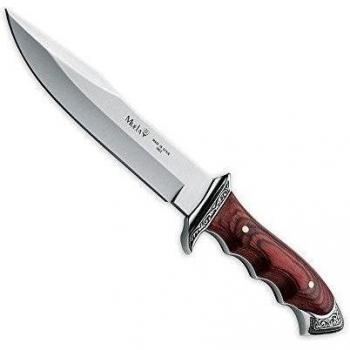 Cuchillo de caza Muela Venecia 21833, cachas de madera prensada coral y zamak plateado + tarjeta multiusos de regalo