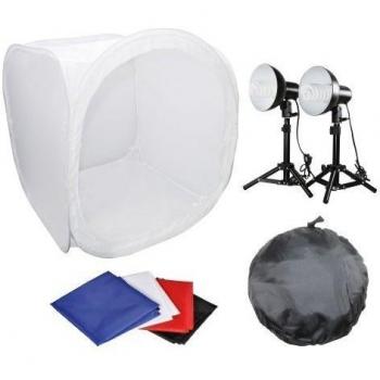 Luxburg® profesional Foto Estudio - 2x 5400K 35W trípode fotolámpara lámparas luz de día. 80x80x80cm cubo de luz caja de luz y 4 Fondos