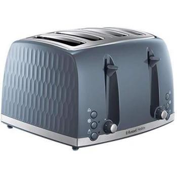 Russell Hobbs 26073 Tostadora de 4 rebanadas - Diseño contemporáneo de panal con ranuras extra anchas y función de elevación alta, color gris