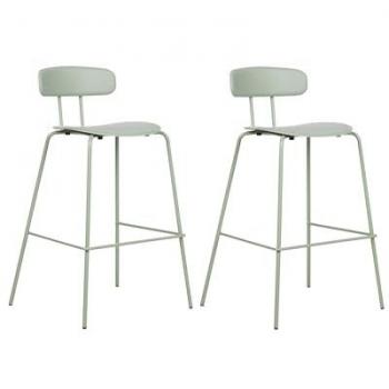 Conjunto de 2 taburetes de bar altura mostrador con asiento de plástico y patas de metal verde claro Sibley