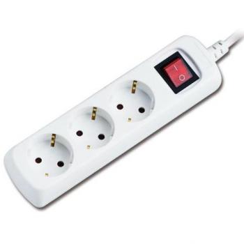 Aigostar Regleta alargador de 3 enchufes con Cable de 3 Metros e Interruptor. Color Blanco