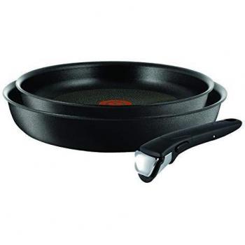 Tefal Ingenio Expertise Juego de 2 Sartenes antiadherentes de 22 y 26 cm, Mango extraíble intercambiable, Titanium, Thermospot, apto horno y lavavajillas, Color Negro