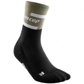 CEP Calcetines de Compresión Largos The Run para Hombre - Medias de compresión regeneradoras, longitud media, color Oliva/Negro, talla M