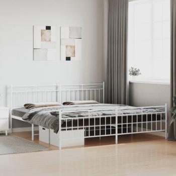 Cama de metal blanca con cabecero y estribo 200x200 cm