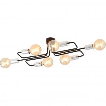Plafón de Techo EMIBIG LIGHTING Veken 6A, 6 luces, color negro/plata, dimensiones h: 17 cm x l: 73 cm, material metal