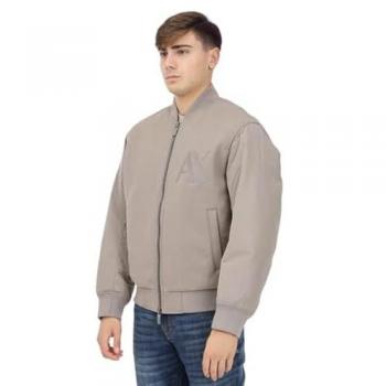 Armani Exchange Beige Men's Bomber Jacket with Label Stitching, Size M
