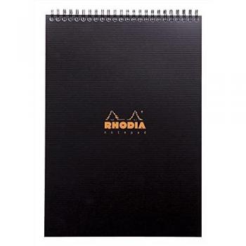 Bloc de notas espiral RHODIA A4 - 80 hojas cuadriculadas - Negro - Con microperforación y bolsillo interior