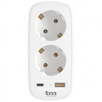 Base Múltiple TM Electron 250V con 2 Schuko y Cargador USB A+C PD 20W