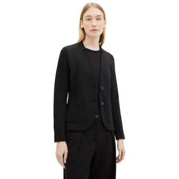 Blazer de mujer TOM TAILOR con bolsillos delanteros y estructura Ottoman, color negro, talla M