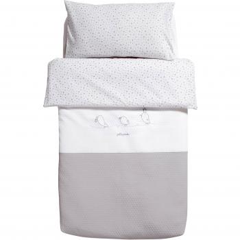 Praia Piu Piu - Funda nórdica de 100 x 150 cm para cuna de 60 x 120 cm, color gris / blanco