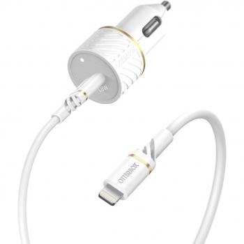 Cargador de Coche OtterBox 18W USB-C con Cable USB-C a Lightning de 1M, Blanco Nube