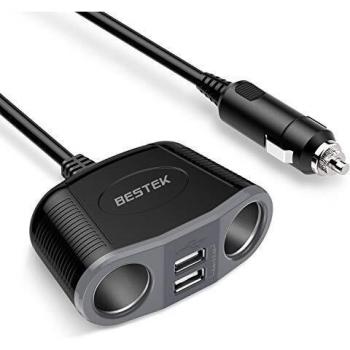 BESTEK Cargador para Coche 12V/24V, Mechero Coche 150W con 2 Toma de Mechero 2 Puertos de USB para Coche, Toma USB Adaptador Mechero Coche para Cargar Sus Dispositivos