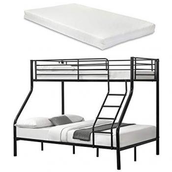 Litera de metal con 2 colchones de espuma fría y barrera anticadida 210 x 147,5 x 168 cm - Negro